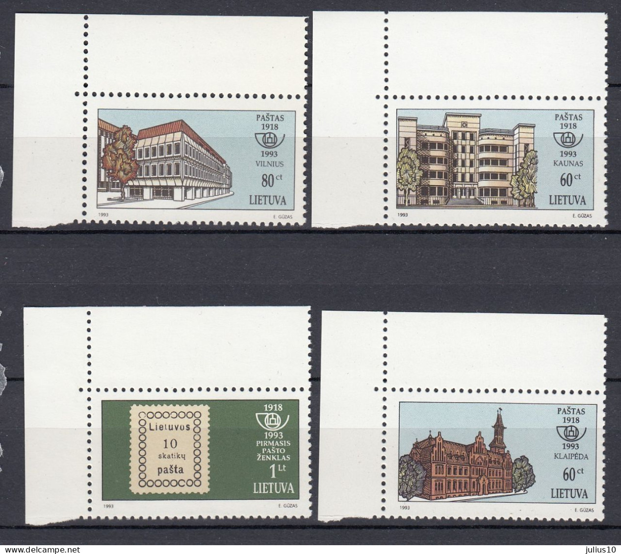 LITHUANIA 1993 Post Offices First Stamp MNH(**) Mi 540-543 #Lt1155 - Lituanie