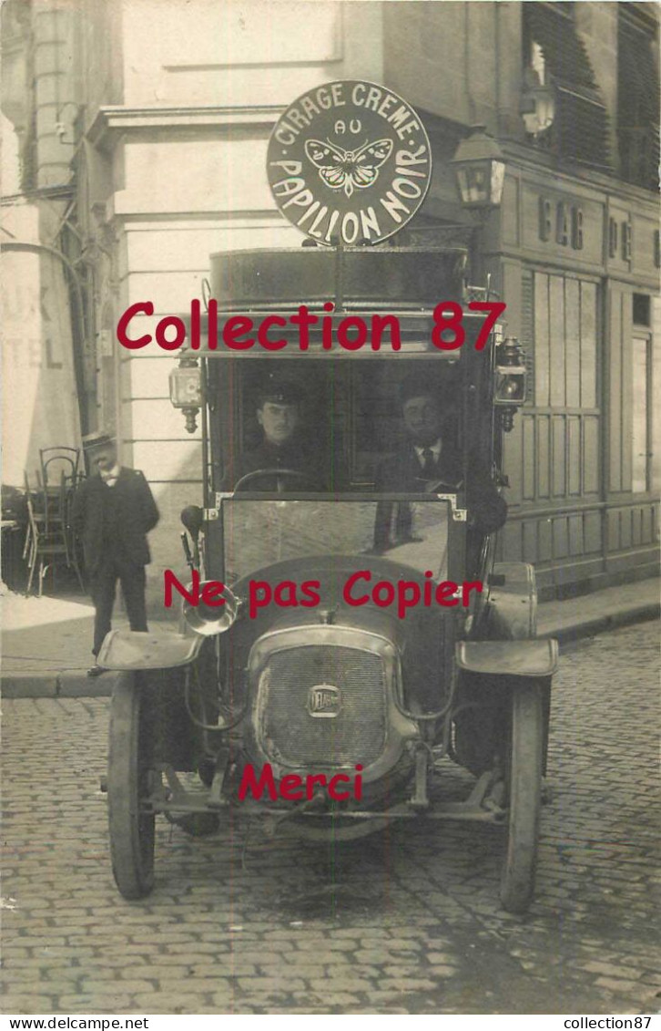 AUTOMOBILE DELAHAYE  Type 32 < CARTE PHOTO RARE < VOITURE -- AUTO -- CAR -- Pub Cirage Papillon Noir - Voitures De Tourisme