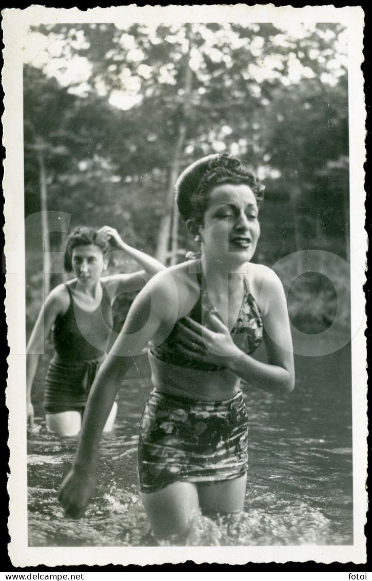 40s ORIGINAL AMATEUR PHOTO FOTO BIKINI GIRL WOMAN FEMME RIVER COLD BATH  AT47 - Anonymous Persons