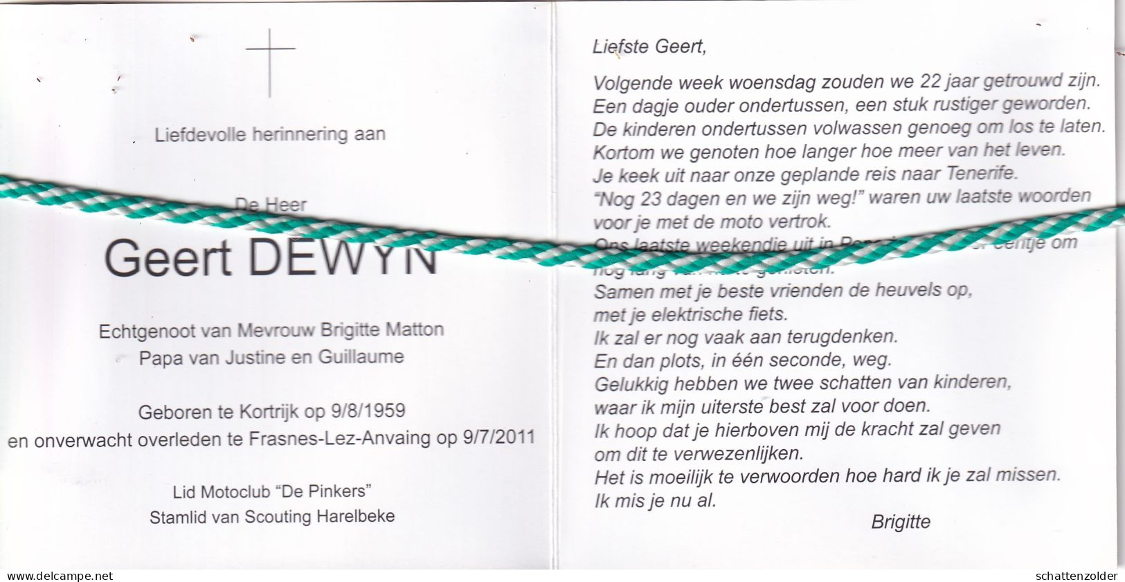 Geert Dewyn-Matton, Kortrijk 1959, Frasnes-Lez-Anvaing 2011. Stamlid Scouting Harelbeke, Foto - Obituary Notices