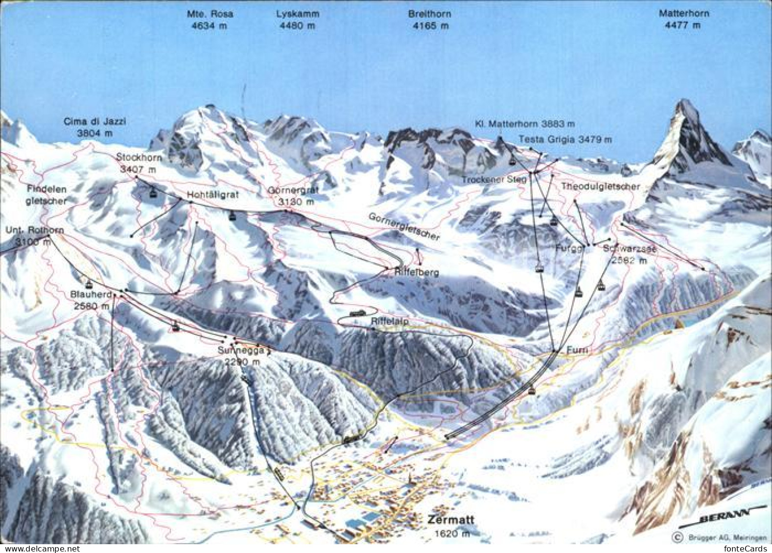 12583177 Zermatt VS Skigebiet Umgebungskarte Mit Matterhorn Walliser Alpen Zerma - Sonstige & Ohne Zuordnung