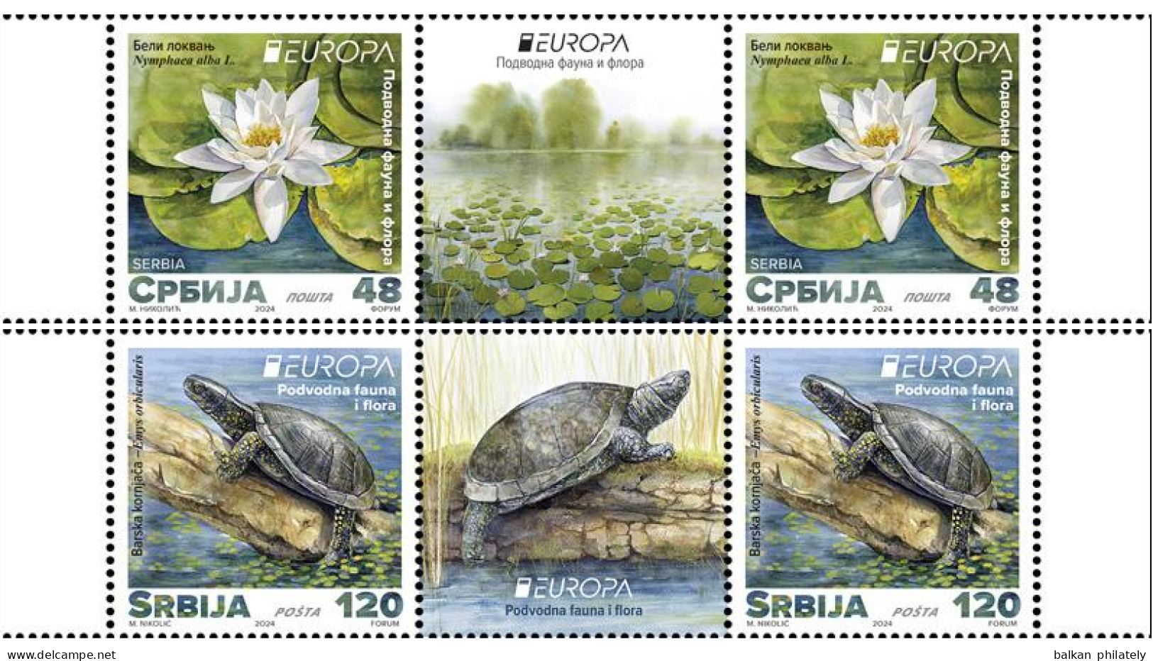 Serbia 2024 Europa White Water-lily Flora Plants Pond Turtles Animals Fauna MNH - Serbien