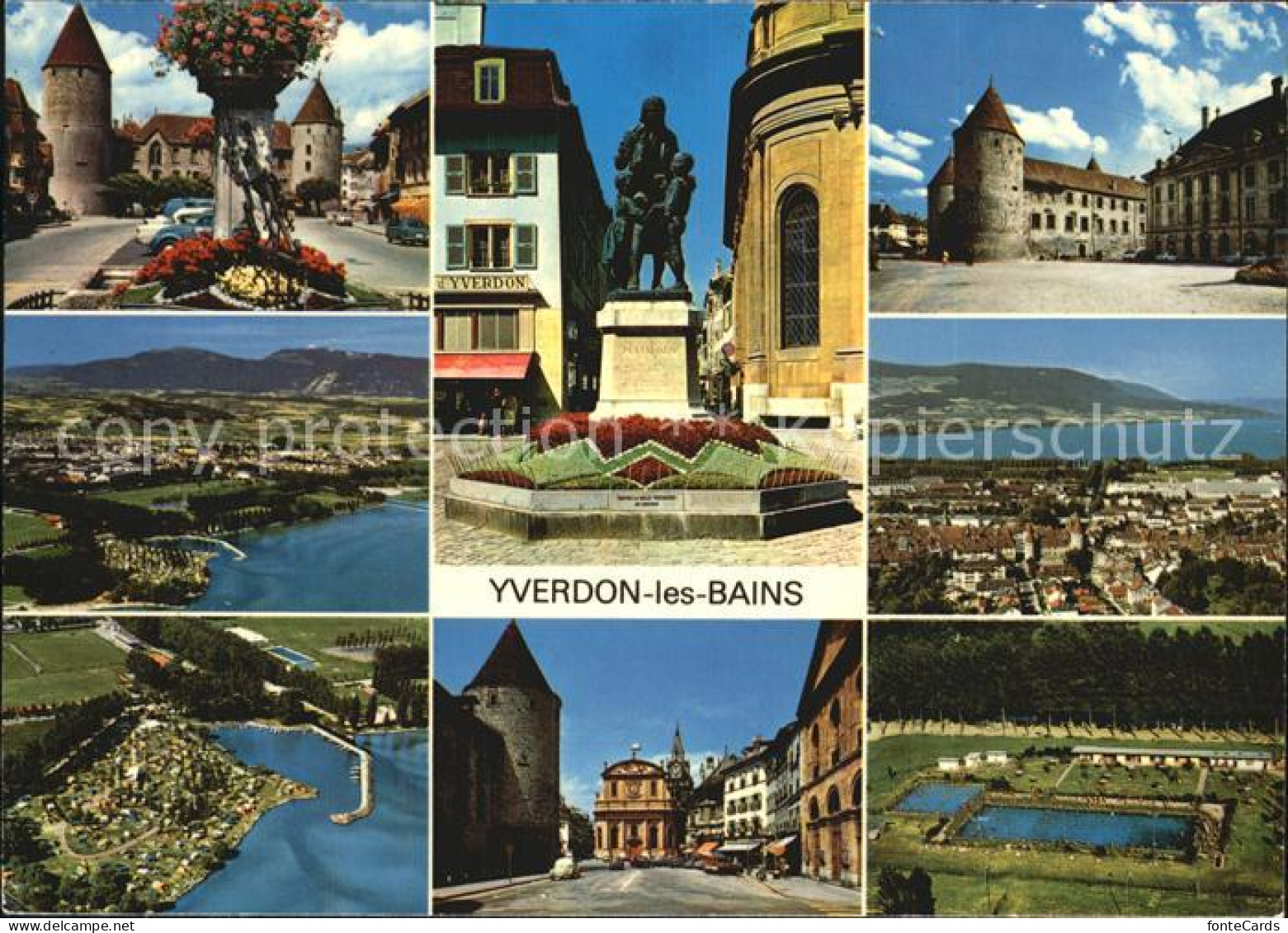 12578347 Yverdon-les-Bains Fliegeraufnahme Schwimmbad Burg Turm Denkmal  Yverdon - Sonstige & Ohne Zuordnung