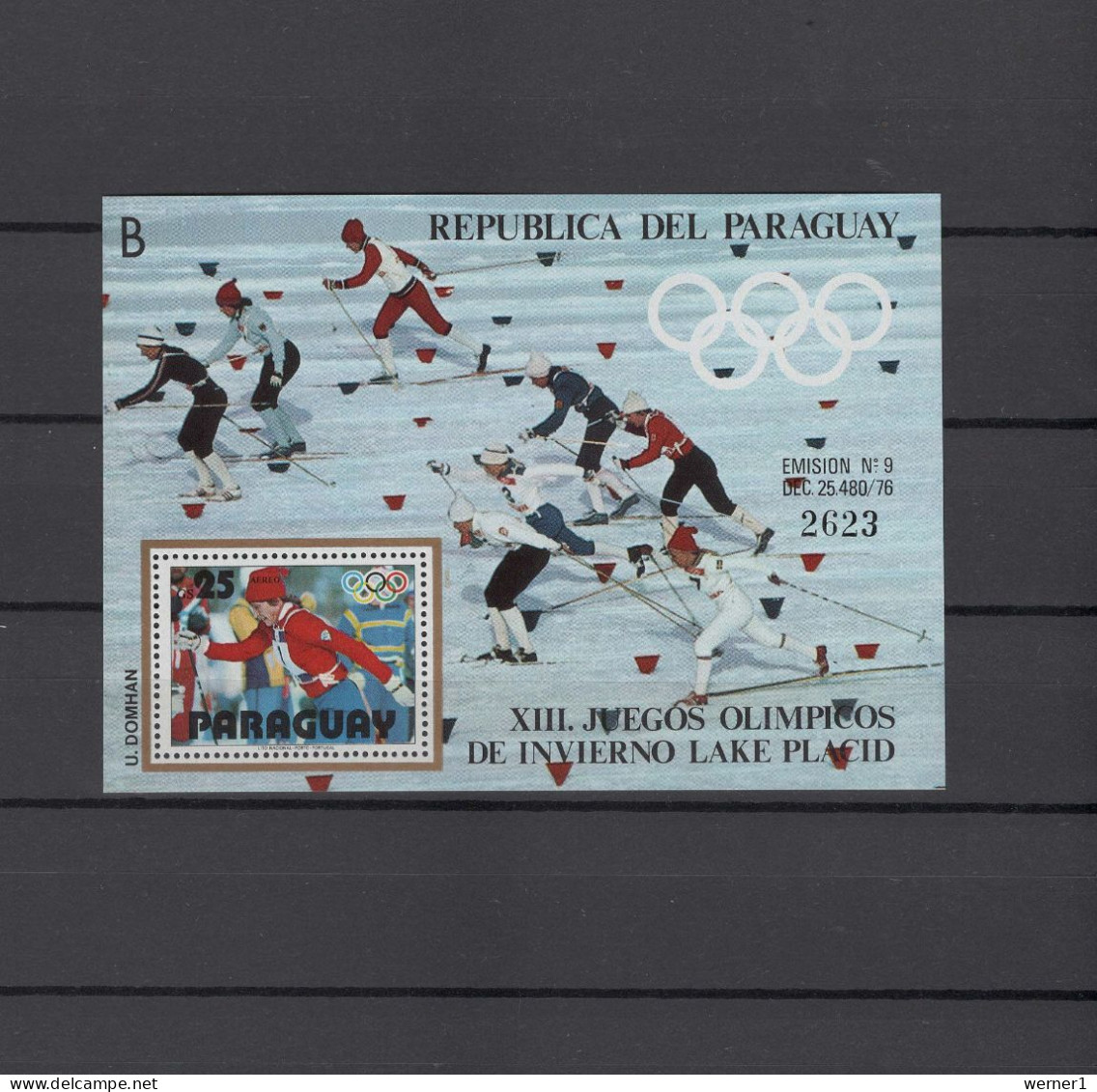 Paraguay 1979 Olympic Games Lake Placid S/s With "B" Number MNH - Winter 1980: Lake Placid