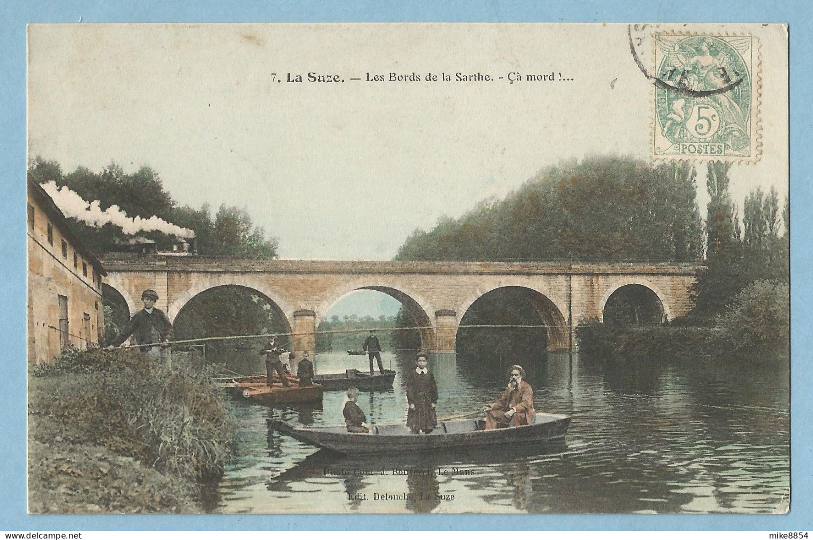 0904  CPA   LA SUZE  (Sarthe)  Le Bords De La Sarthe - Ca Mord ! ... - Locomotive Sur Le Pont - Pêcheurs  +++++ - La Suze Sur Sarthe