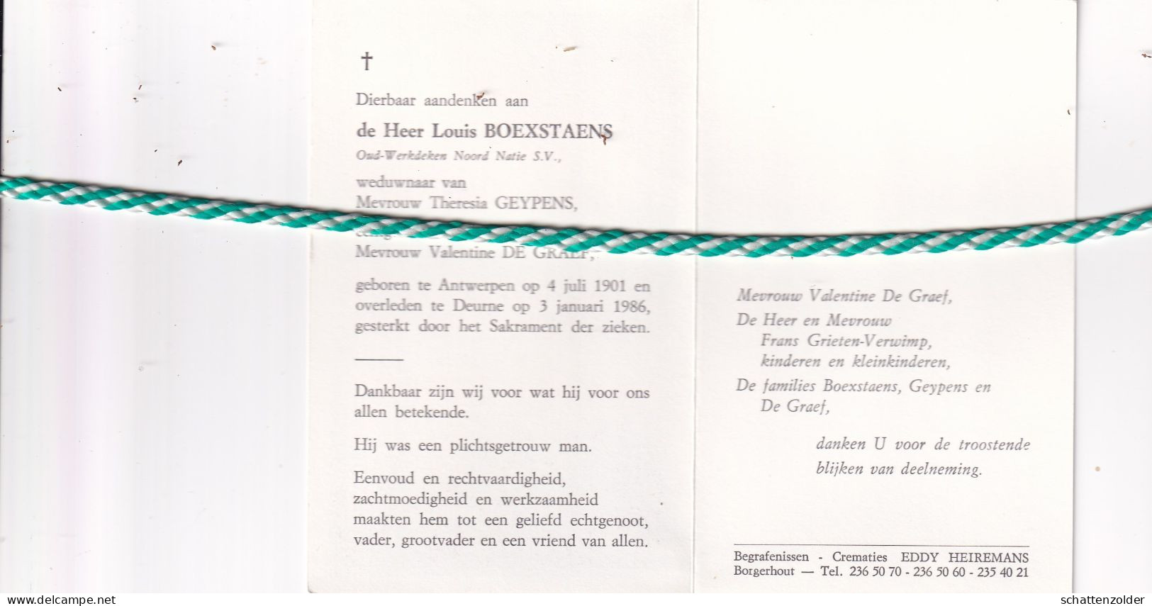 Louis Boexstaens-Geypens-De Graef, Antwerpen 1901, Deurne 1986 - Overlijden
