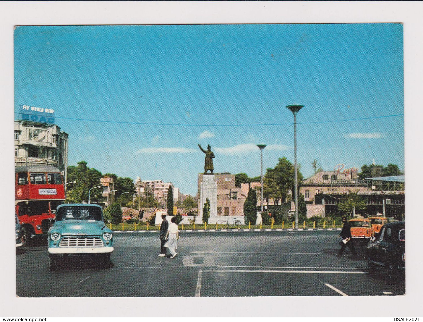 IRAN Tehran FERDOWSI Square, Monument, Old Car, Double Decker Bus, View Vintage Photo Postcard RPPc AK (671) - Irán