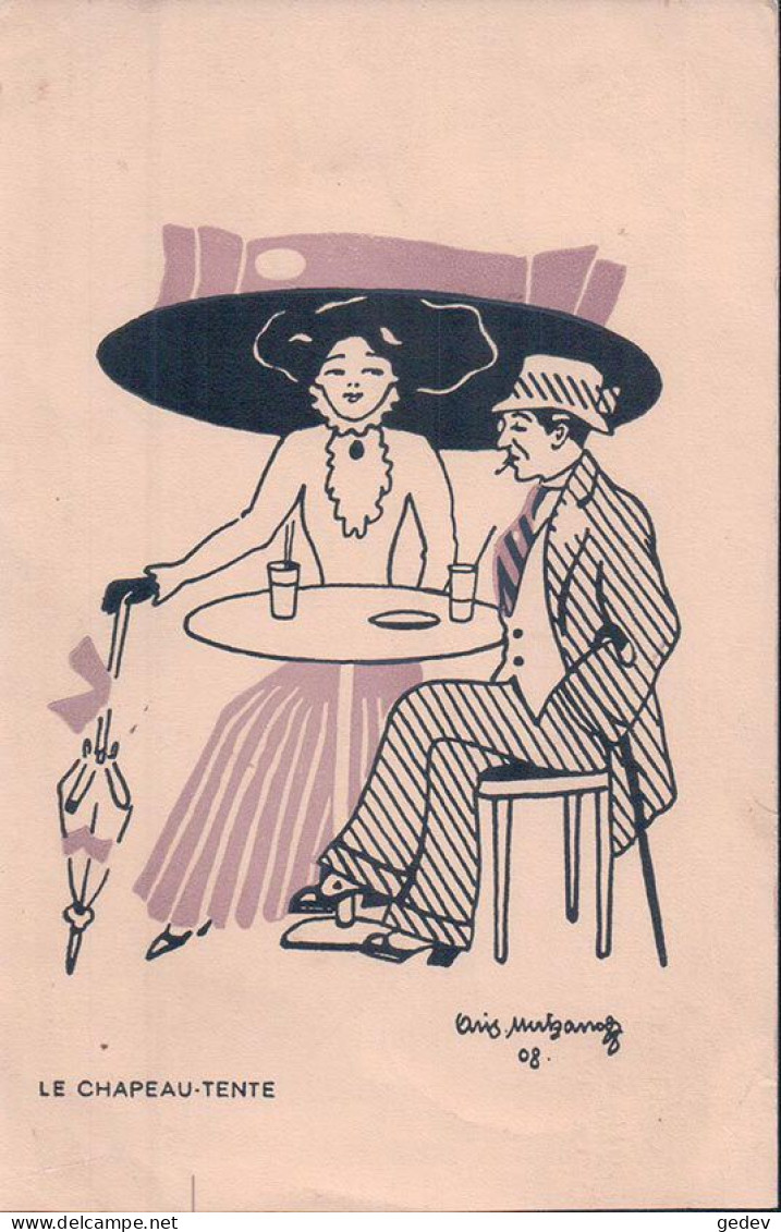 Mertzanoff A, Illustrateur, Couple Sous Le Chapeau-Tente, Litho (8107) Pli D'angle - Autres & Non Classés