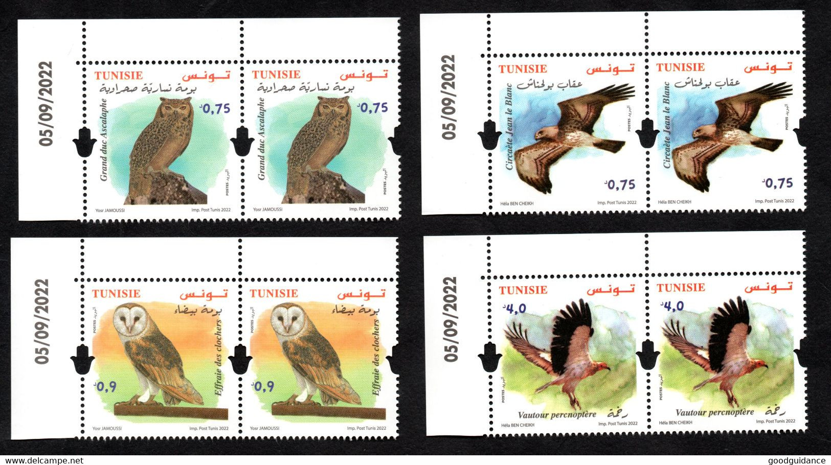 2022 -Tunisie - Oiseaux De Tunisie - Rapaces - Paire De Timbres -  Série Complète 4v.MNH**  Coin Daté - Autres & Non Classés