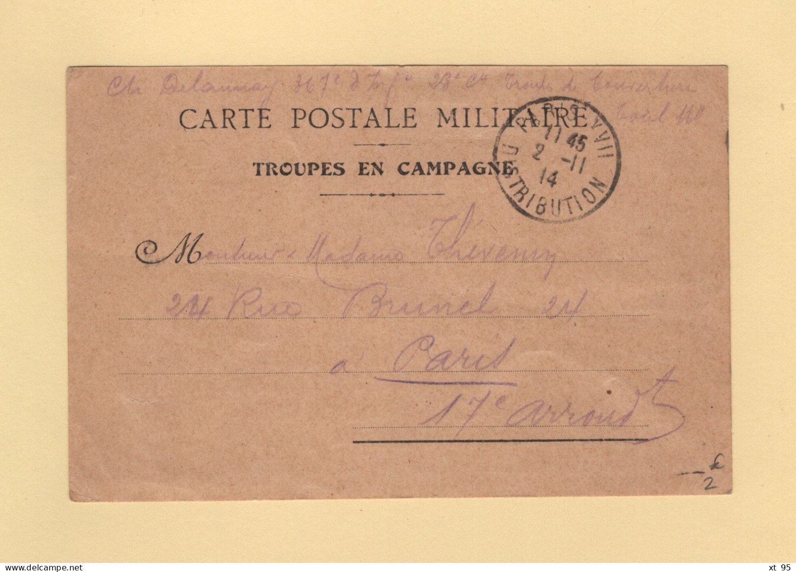 Carte Postale Militaire - Troupes En Campagne - 1914 - Oorlog 1914-18