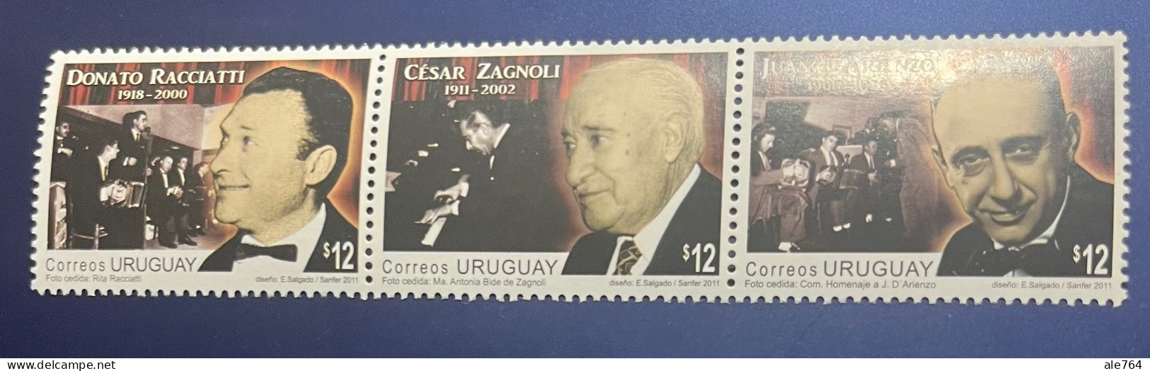 Uruguay 2011, Tango Misicians, Strip Of 3, Sc 2355, MNH - Uruguay