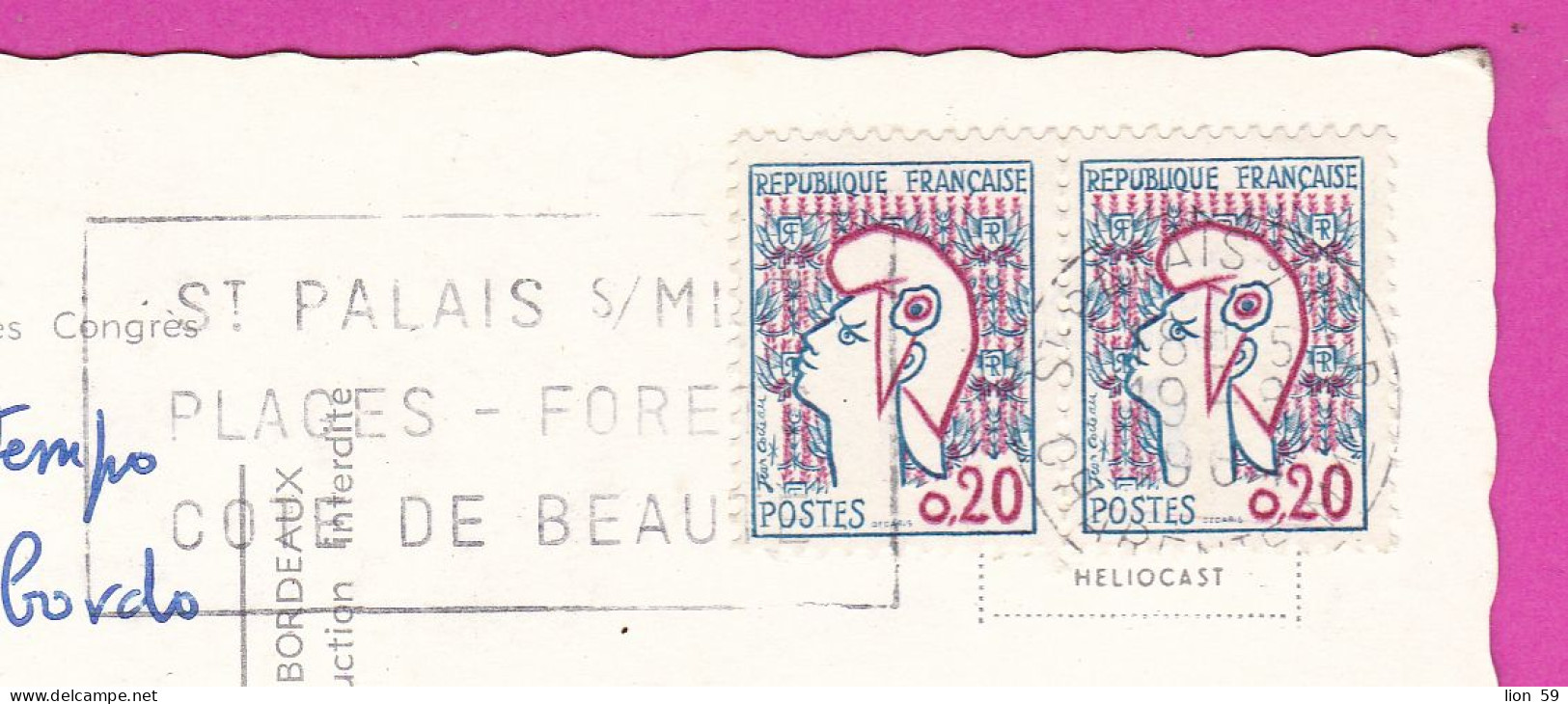 294106 / France - ROYAN Palais Des Congres PC 1968 USED 0.20+0.20 Fr. Marianne De Cocteau Flamme ST PALAIS S/MER PLAGES - Brieven En Documenten