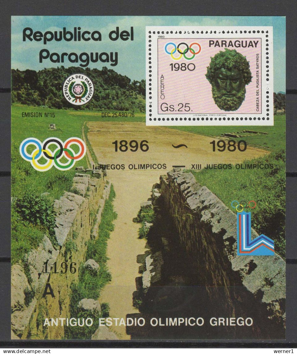 Paraguay 1980 Olympic Games Lake Placid S/s With "A" Number MNH - Inverno1980: Lake Placid