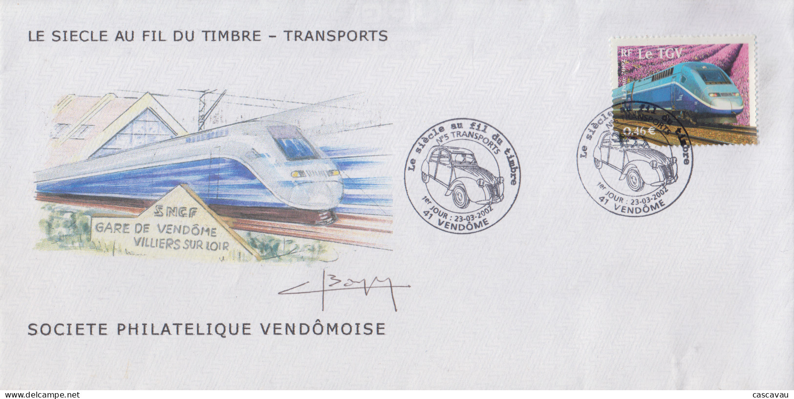 Enveloppe  FDC   1er  Jour   FRANCE   Transports  :  Le  T.G.V     VENDOME    2002 - 2000-2009