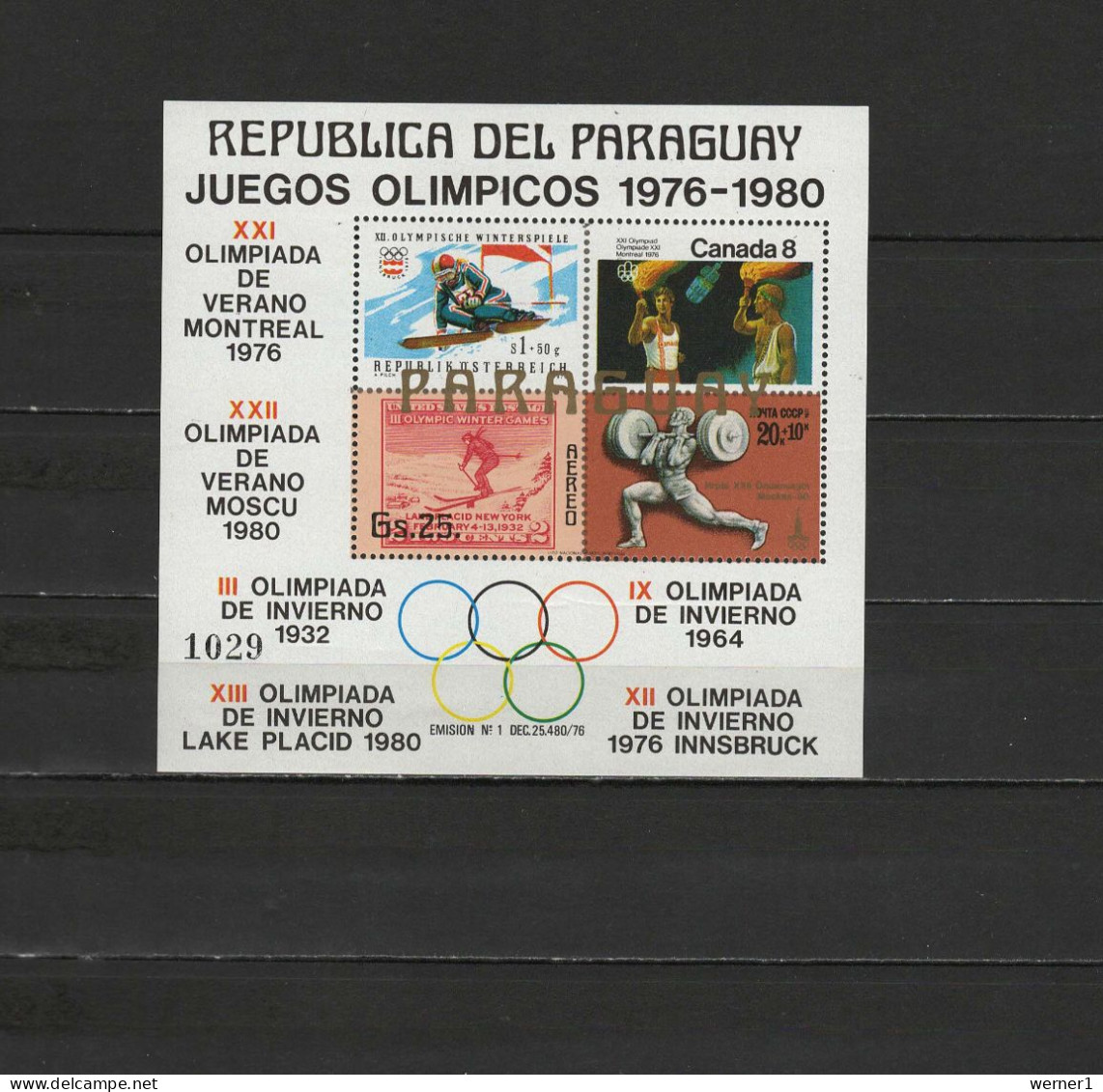 Paraguay 1978 Olympic Games, Space S/s MNH - Sommer 1980: Moskau