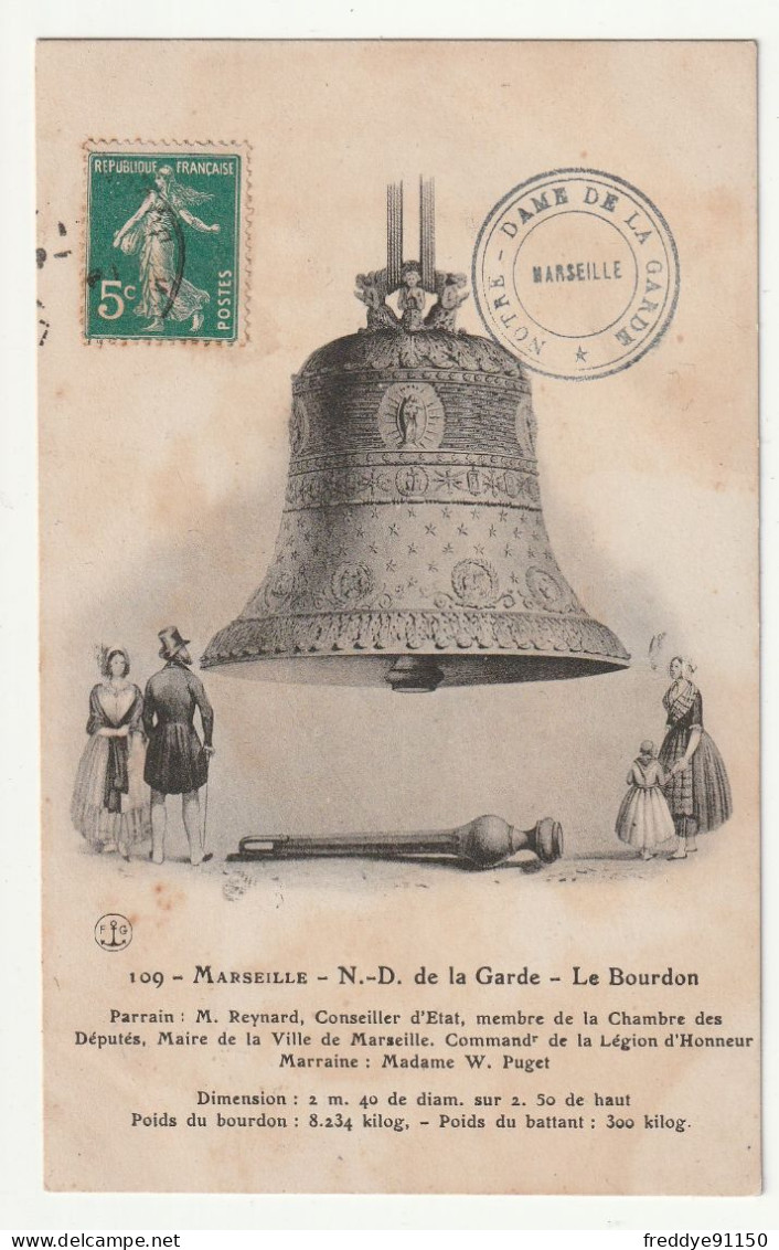 13 . MARSEILLE . NOTRE DAME DE LA GARDE . LE BOURDON . CLOCHE . 1907 - Notre-Dame De La Garde, Funicular Y Virgen