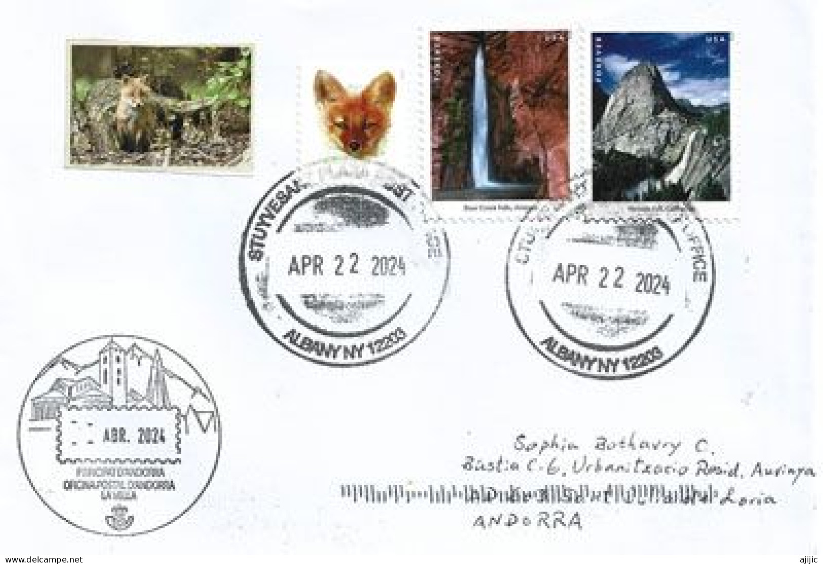 2024: "Deer Creek Falls AZ & Nevada Fall CALIF ", Letter From Albany NY, To Andorra,with Arrival Postmark - Covers & Documents