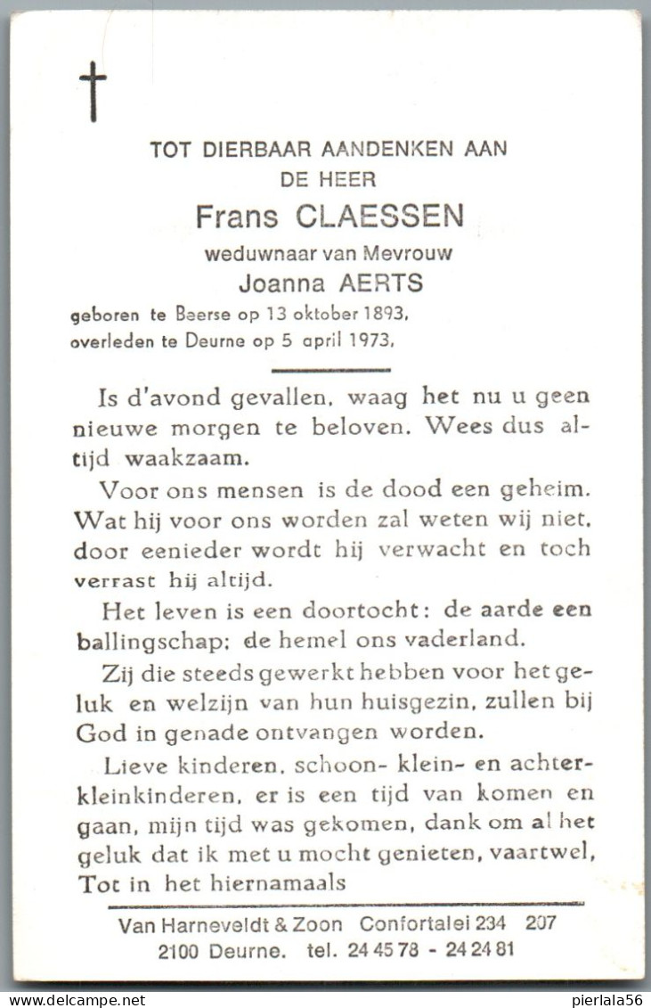 Bidprentje Beerse - Claessen Frans (1893-1973) - Images Religieuses