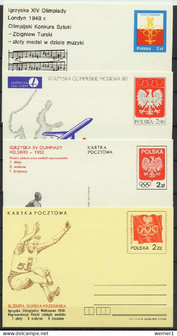 Poland 1980/1982 Olympic Games, 4 Commemorative Postcards - Sommer 1980: Moskau