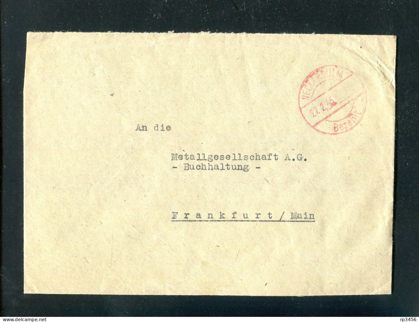 "ALL. BESETZUNG" 1946, Brief Mit Rotem Stegstempel "NECKARSULM BEZAHLT" Nach Frankfurt (R2001) - Briefe U. Dokumente