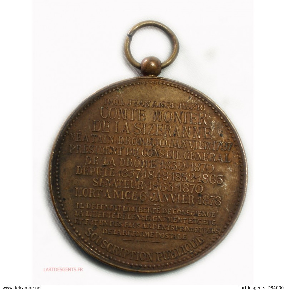 Médaille Comte MONIER DE LA SIZERANNE Sénateur 1863-1870 - Adel