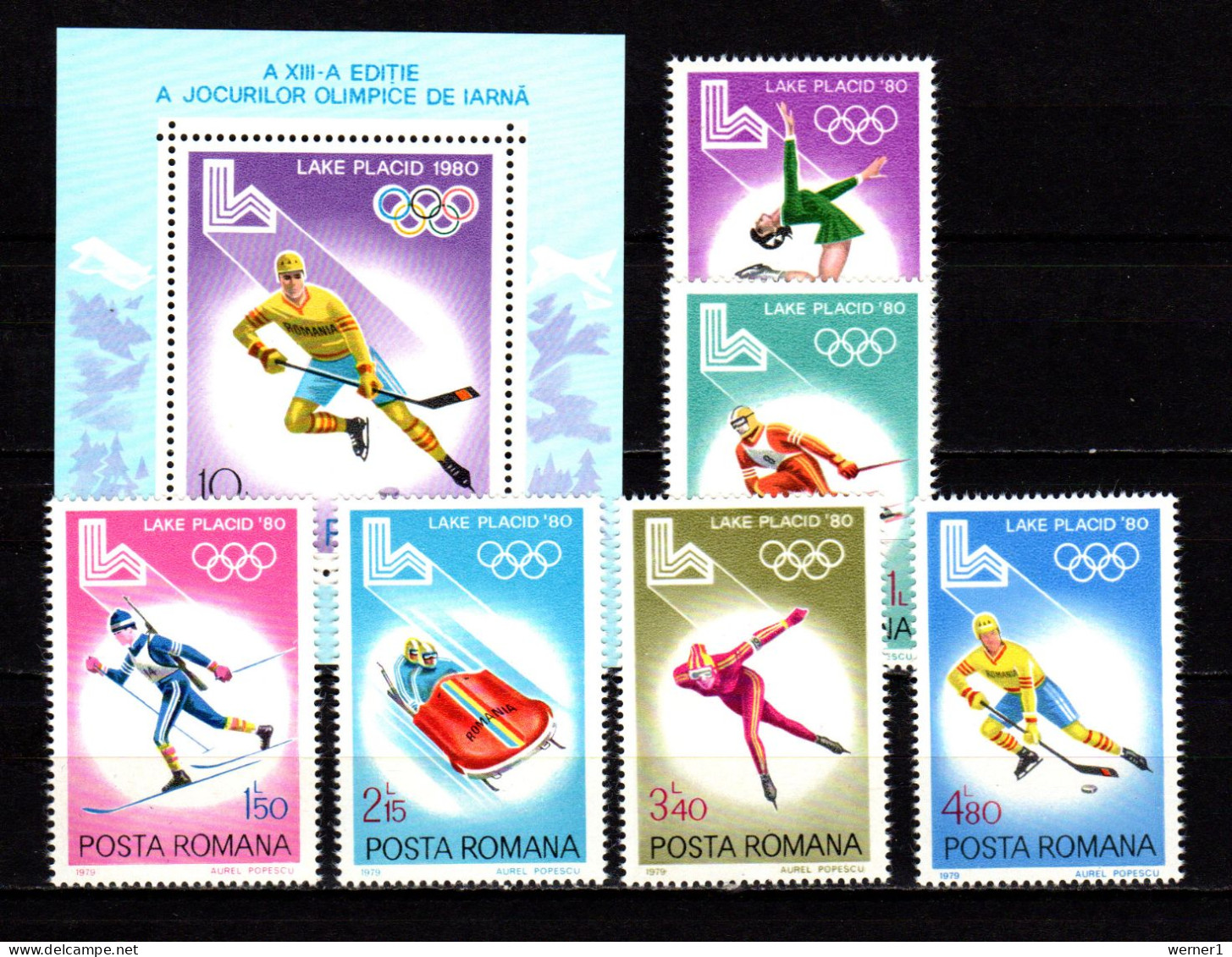 Romania 1979 Olympic Games Lake Placid Set Of 6 + S/s MNH - Hiver 1980: Lake Placid