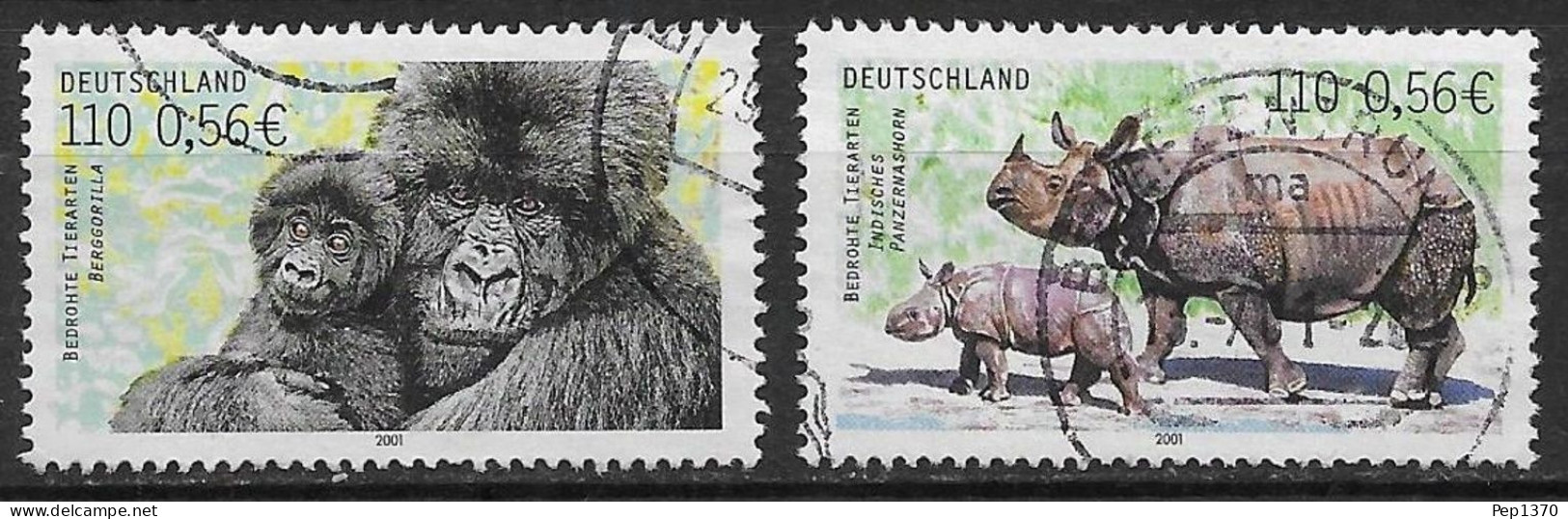 ALEMANIA 2001 - GERMANY - MAMIFEROS - GORILA Y RINOCERONTE - YVERT 2014/2015 USADOS - Used Stamps