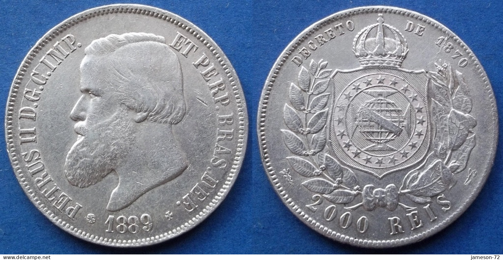 BRAZIL - Silver 2000 Reis 1889 KM# 485 Pedro II (1831-1889) - Edelweiss Coins - Brésil