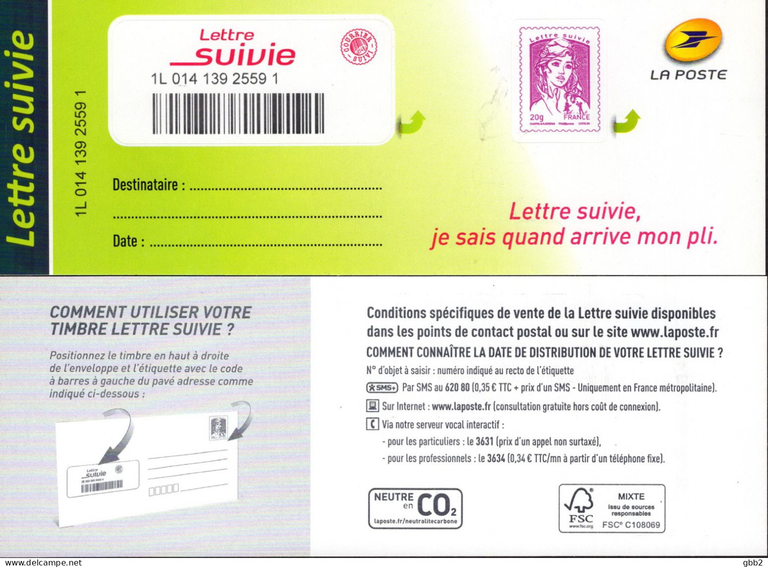 FRANCE - LA LETTRE SUIVIE (LS 1) 1er Tirage De 2015. Fond De L'adresse En Vert. Bas Prix, à Saisir. - Neufs