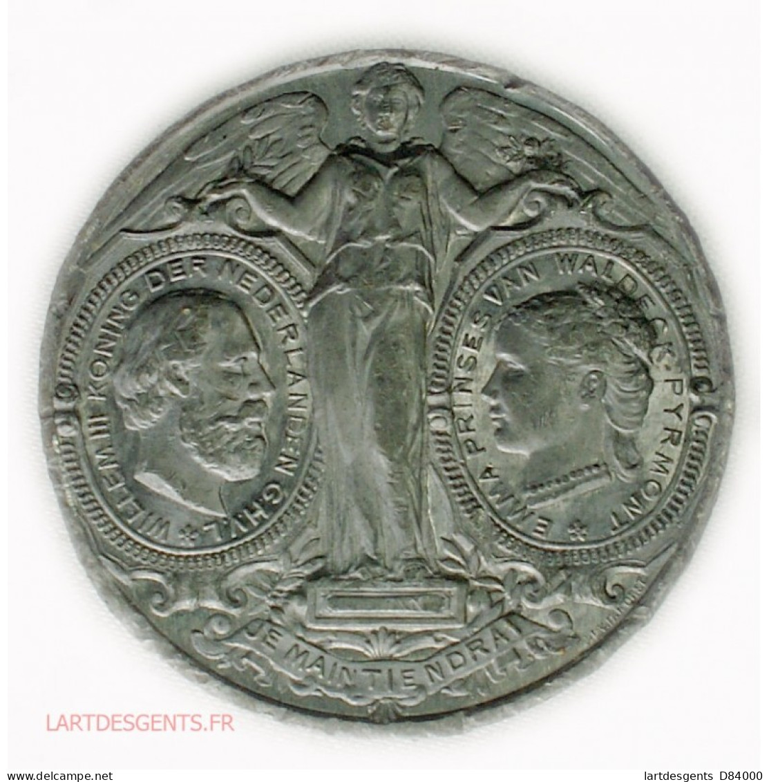 Rare Médaille étain Pays-Bas, Mariage WILLEM III & EMMA VAN WELDERCK 1879 - Royaux / De Noblesse