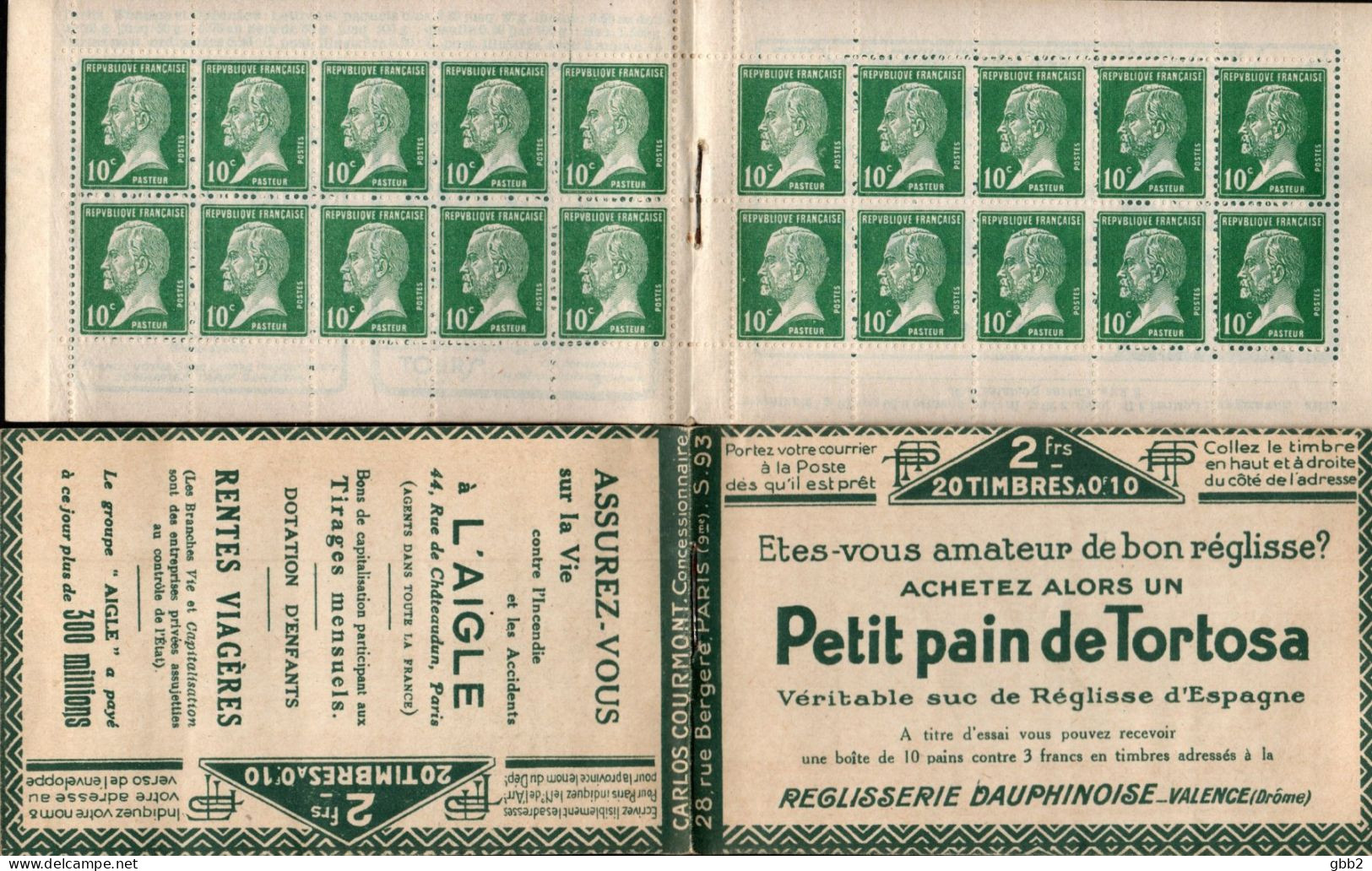 CARNET 170-C 1 Type PASTEUR (S. 93) "PETIT PAIN DE TORTOSA + L'AIGLE". Timbres Collés Sinon Très Bon état, Bas Prix. - Anciens : 1906-1965
