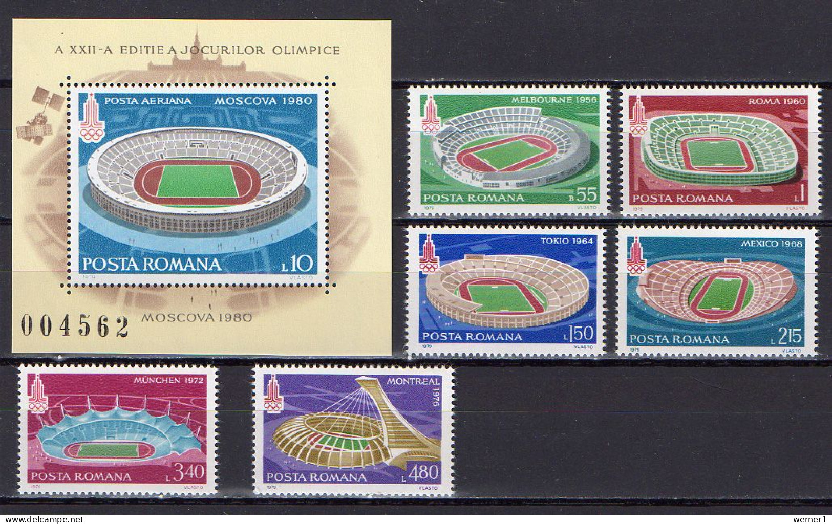 Romania 1979 Olympic Games Moscow, Space Set Of 6 + S/s MNH - Summer 1980: Moscow