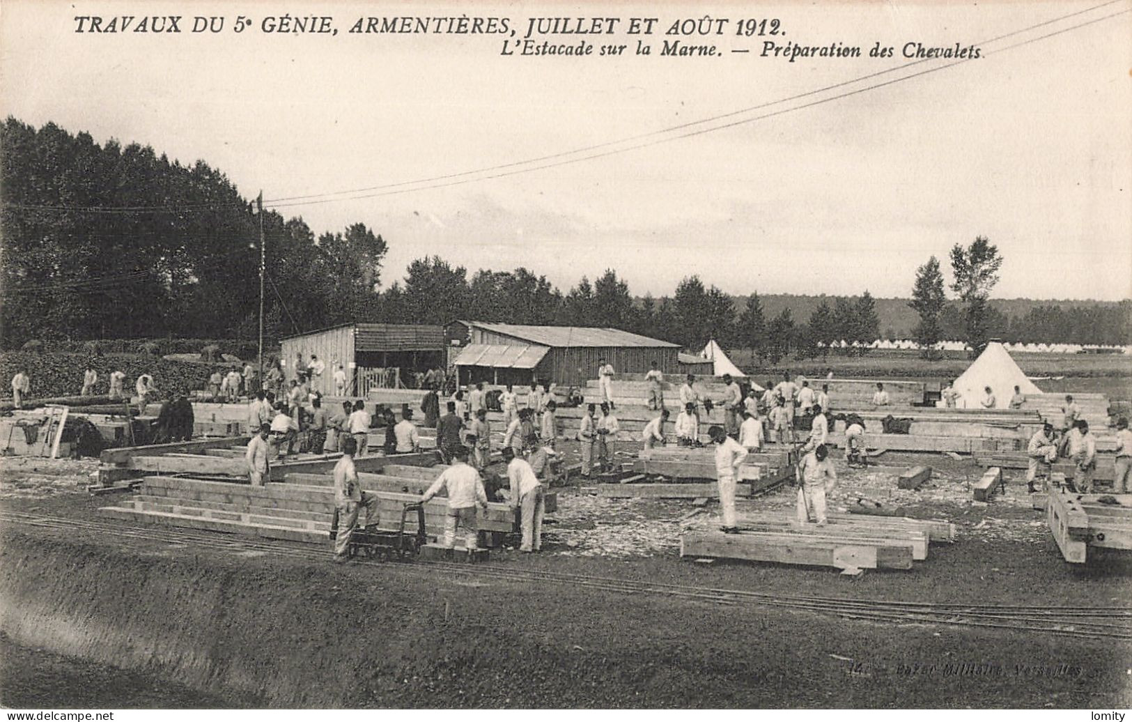 Militaire Travaux Du 5e Génie Armentieres 1912 CPA Estacade Sur La Marne , Préparation Des Chevalets - Regimente