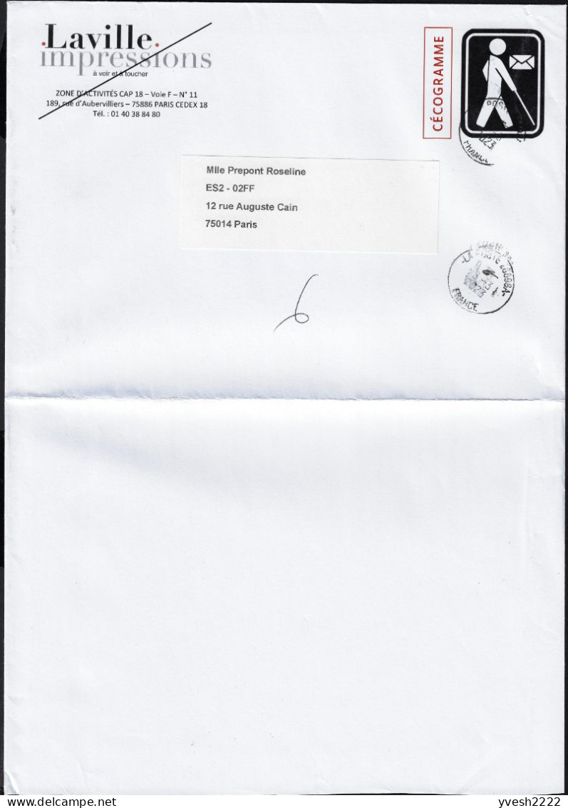 France 2023. Cécogramme, Enveloppe Envoyée En Franchise Postale, Expédiée Par Un éditeur D'ouvrages En Braille - Behinderungen