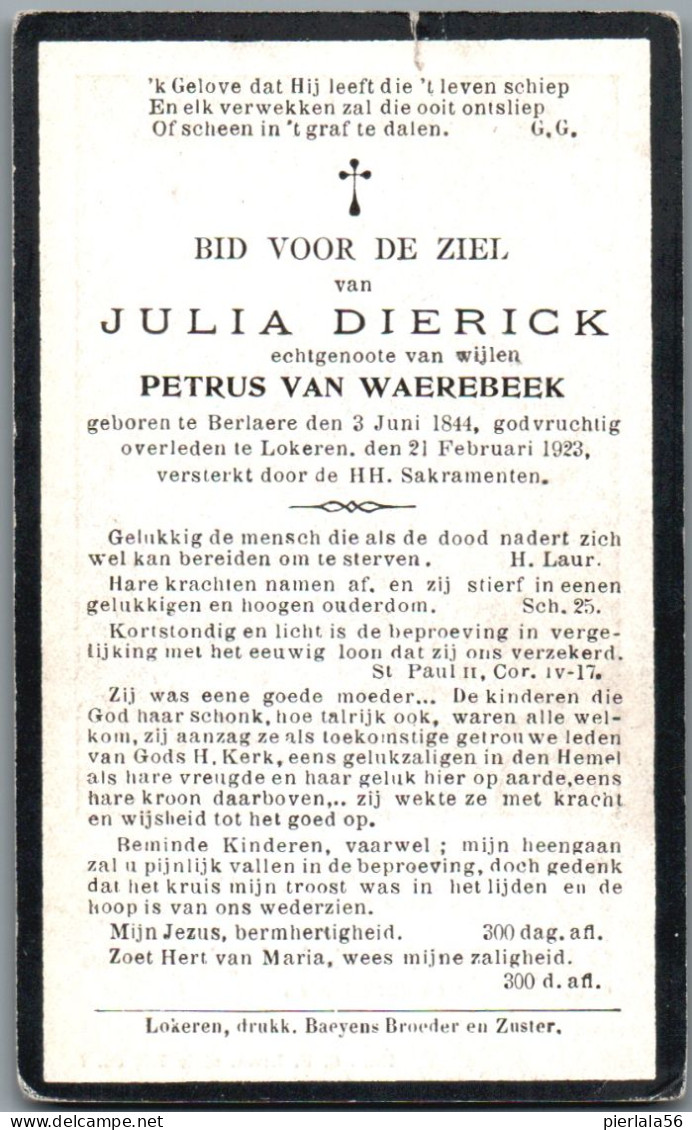 Bidprentje Berlare - Dierick Julia (1844-1923) Scheurtje - Images Religieuses