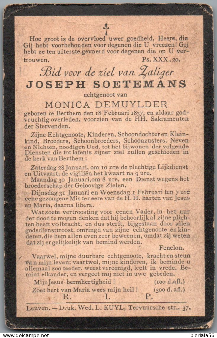 Bidprentje Bertem - Soetemans Joseph (1837-xxxx) Hoekjes - Images Religieuses