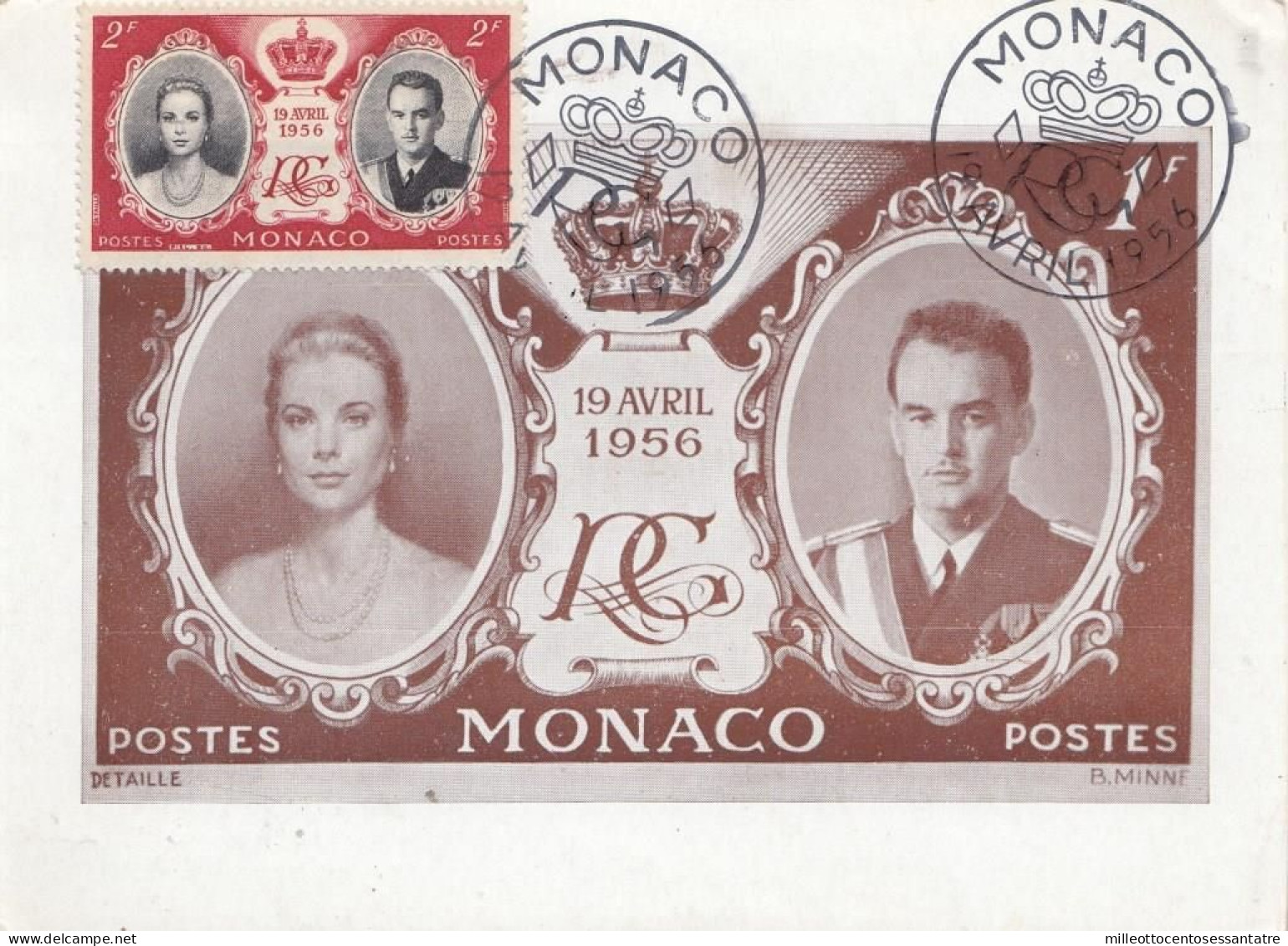 1750 - MONACO - CARTE POSTALE - Del 1956 Da Montecarlo A Milano Con F. 6 Verde + F. 2 Rosso ( Sul Fronte) - Briefe U. Dokumente