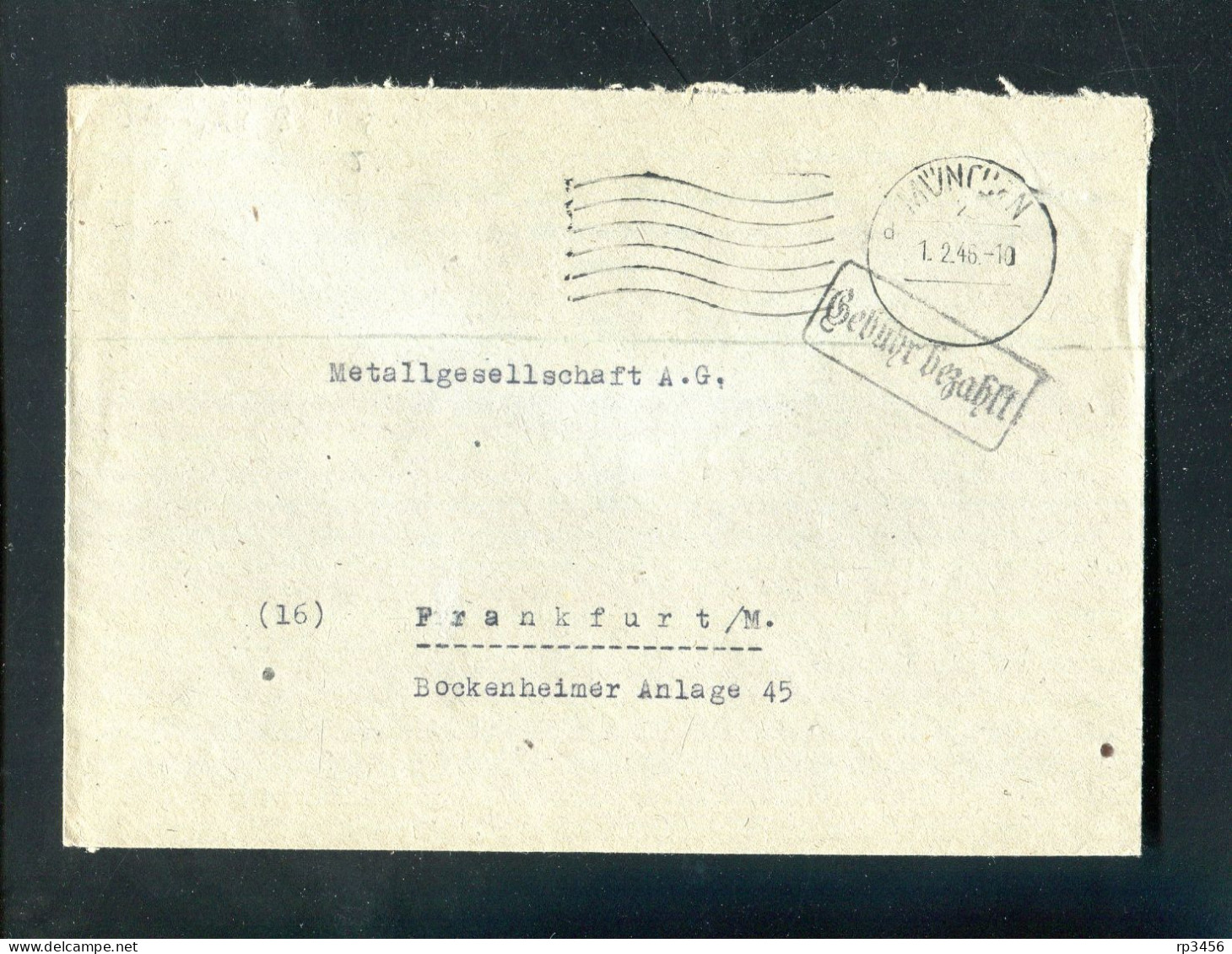 "ALL. BESETZUNG" 1946, Brief Mit Violl. R1"Gebuehr Bezahlt" Ex Muenchen (R2006) - Brieven En Documenten