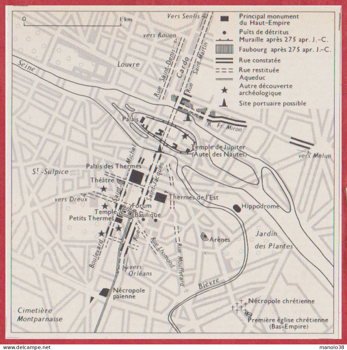 Paris à L'époque Gallo-romaine. Larousse 1960. - Historical Documents