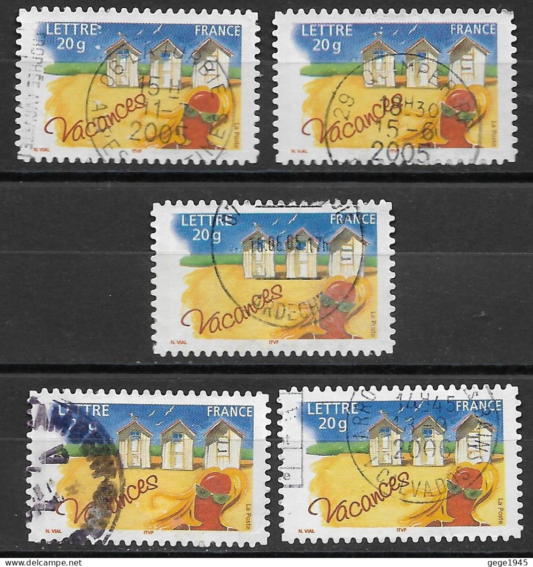 France 2005 Oblitéré   Autoadhésif  N°  53  Ou N°  3788  Vacances  ( 5 Exemplaires ) - Used Stamps