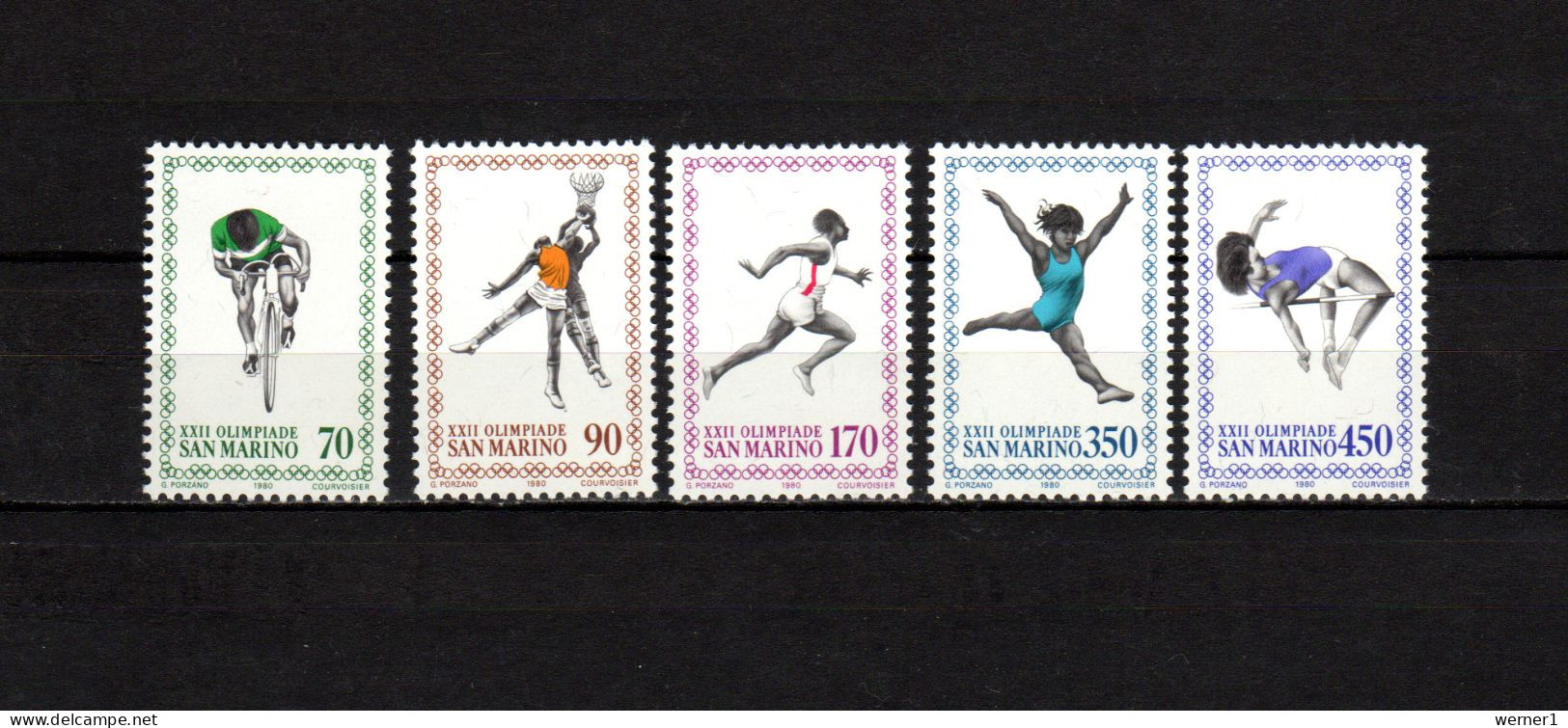 San Marino 1980 Olympic Games Moscow, Cycling, Basketball, Athletics Set Of 5 MNH - Estate 1980: Mosca