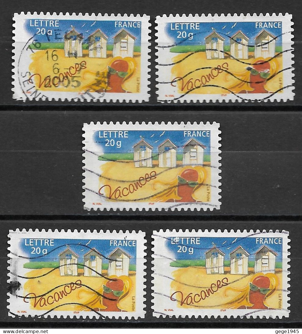 France 2005 Oblitéré   Autoadhésif  N°  53  Ou N°  3788  Vacances  ( 5 Exemplaires ) - Used Stamps