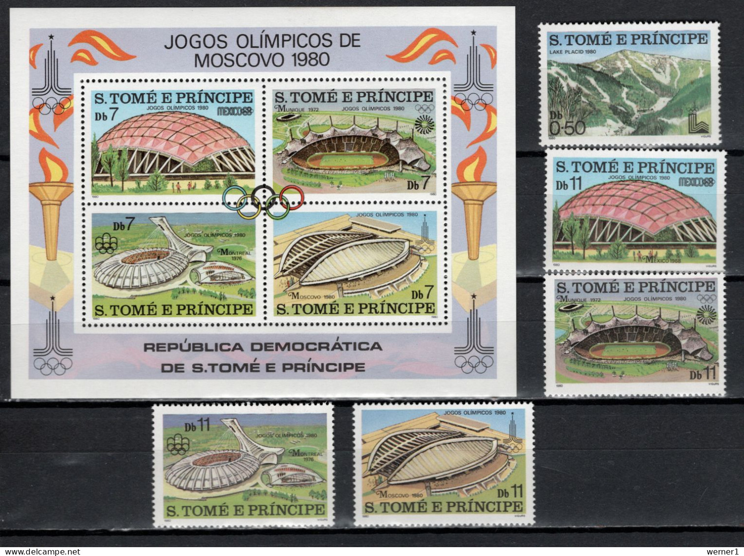 Sao Tome E Principe (St. Thomas & Prince) 1980 Olympic Games Moscow / Lake Placid Set Of 5 + S/s MNH - Sommer 1980: Moskau