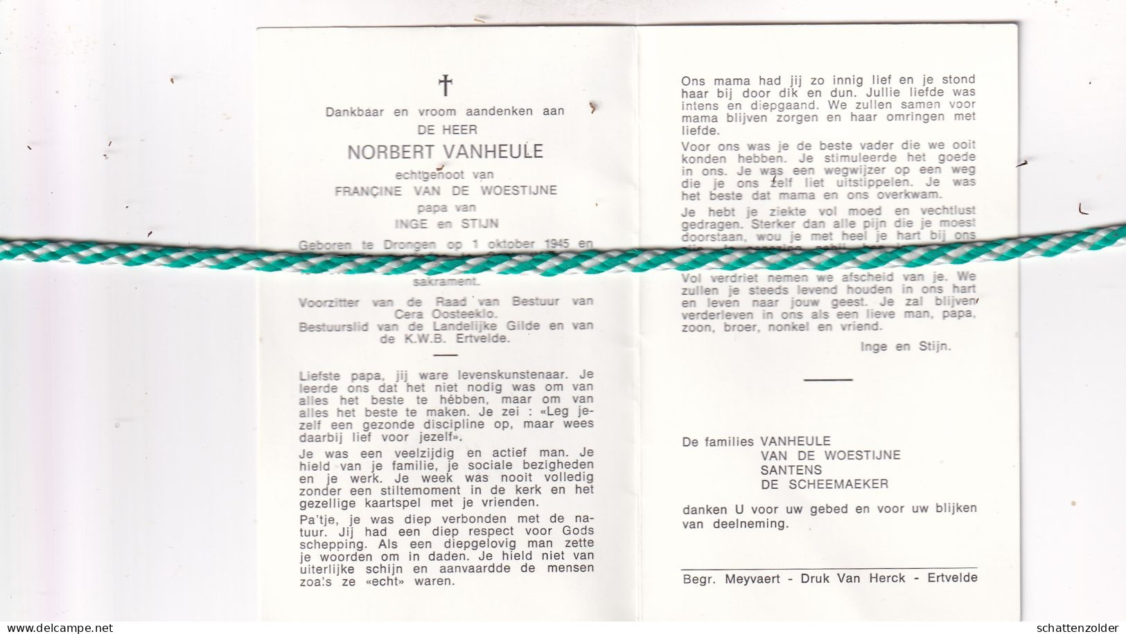 Norbert Vanheule-Van De Woestijne, Drongen 1945, Gent 1992. Foto - Obituary Notices