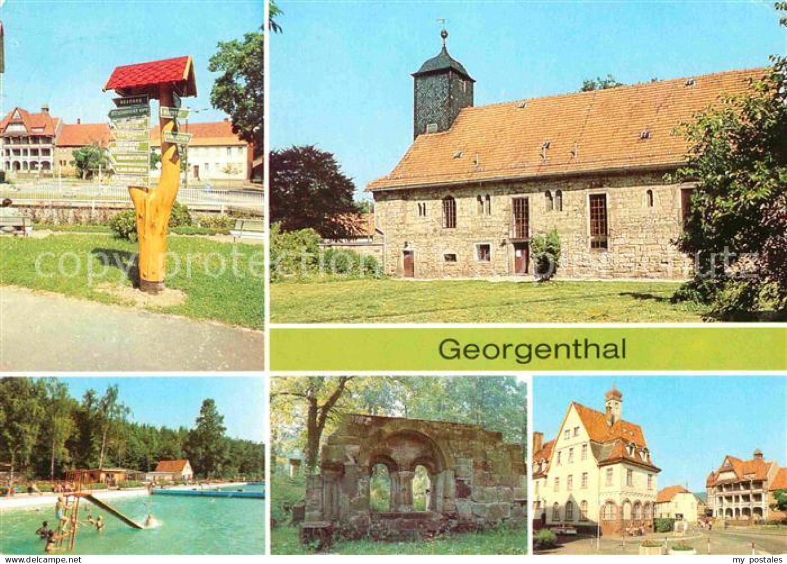 72774754 Georgenthal Gotha Wanderwegweiser Kirche Waldbad Ruine Des Zisterziense - Andere & Zonder Classificatie