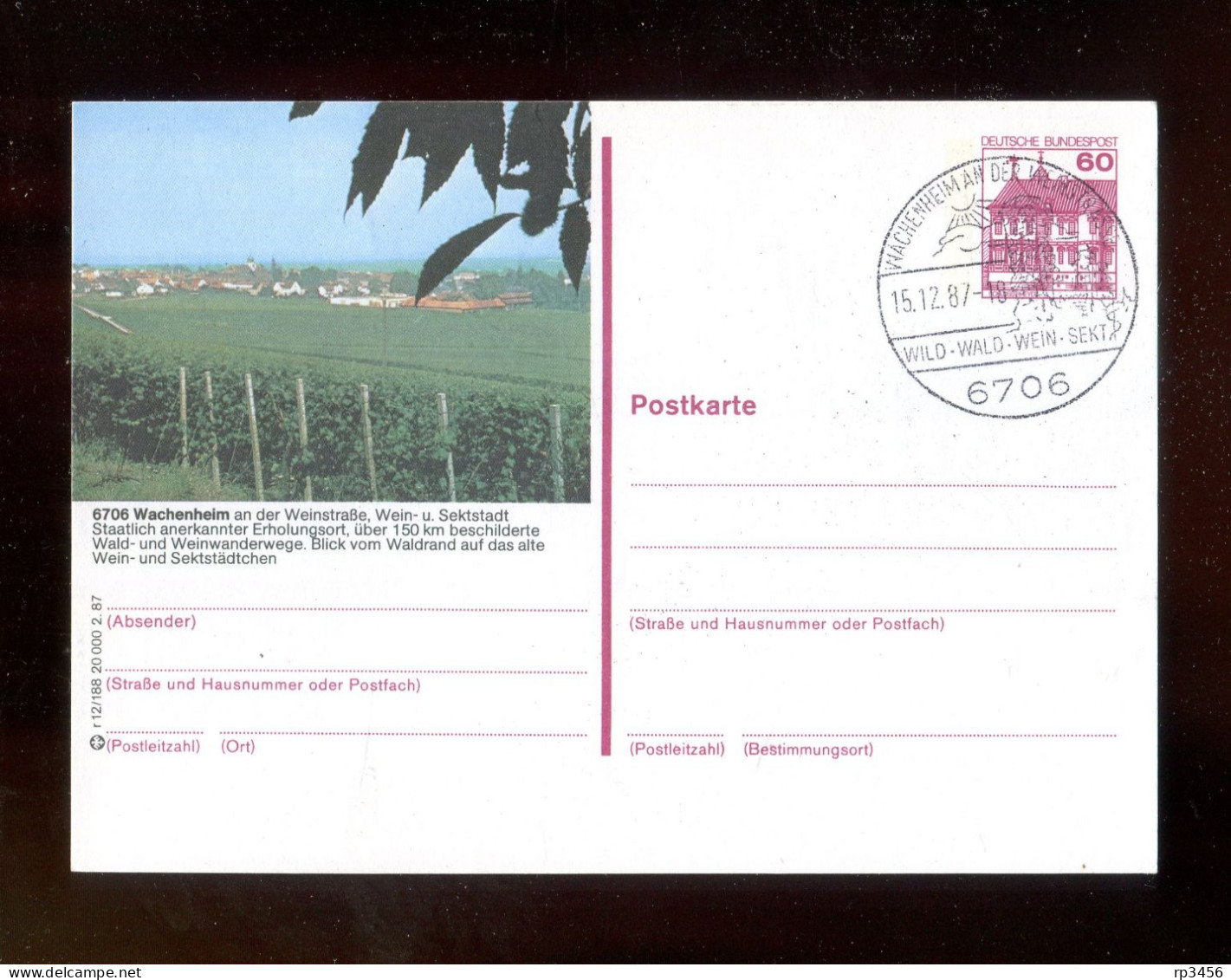 "BUNDESREPUBLIK DEUTSCHLAND" 1987, Bildpostkarte Mit Bildgleichem Stempel Ex "WACHENHEIM" (R2008) - Illustrated Postcards - Used