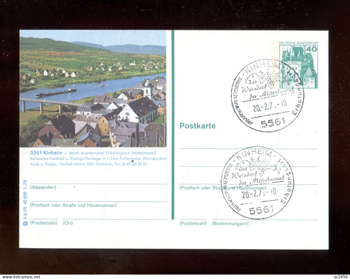 "BUNDESREPUBLIK DEUTSCHLAND" 1978, Bildpostkarte Mit Bildgleichem Stempel Ex "KINHEIM" (R2009) - Postales Ilustrados - Usados