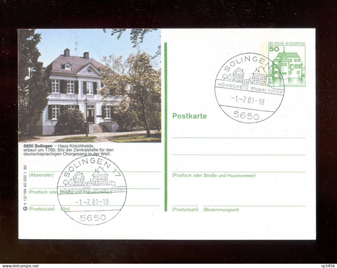 "BUNDESREPUBLIK DEUTSCHLAND" 1980, Bildpostkarte Mit Bildgleichem Stempel Ex "SOLINGEN" (R2010) - Geïllustreerde Postkaarten - Gebruikt