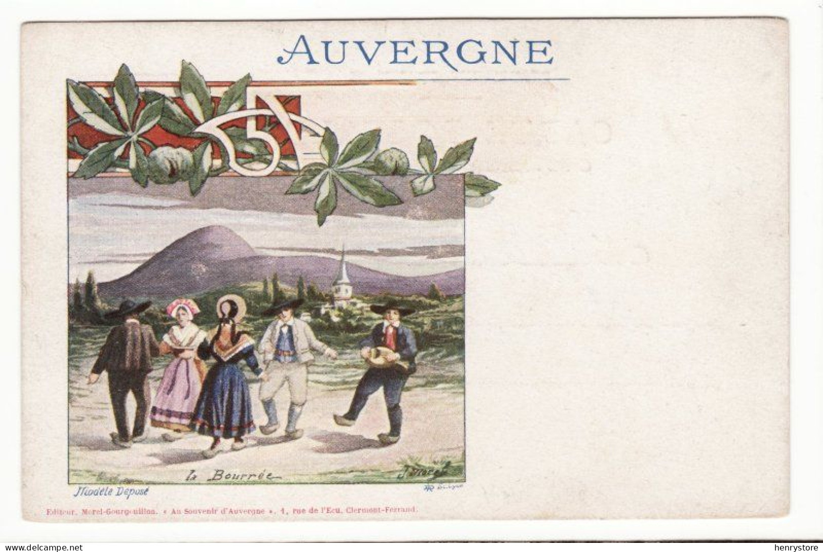 AUVERGNE : La Bourrée - Ed. Morel-Gourgouillon - Litho (F7917) - Auvergne Types D'Auvergne