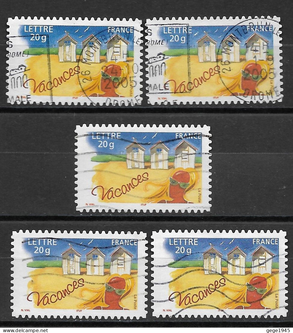 France 2005 Oblitéré   Autoadhésif  N°  53  Ou N°  3788  Vacances  ( 5 Exemplaires ) - Used Stamps